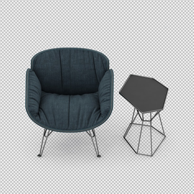 3d renderowanie izometrycznego krzesła