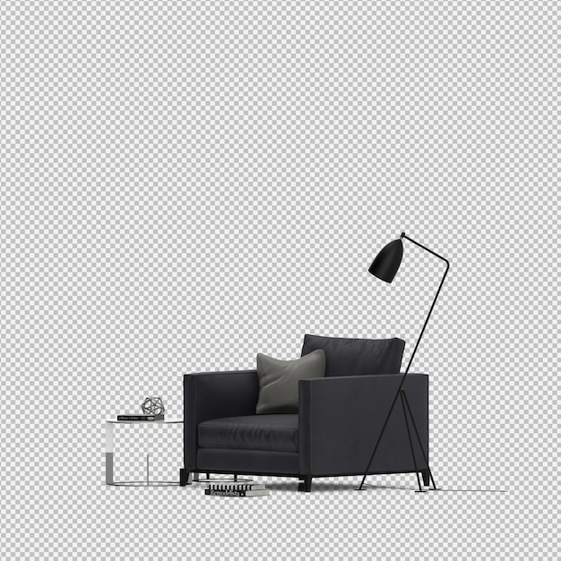 3d renderowanie izometrycznego krzesła