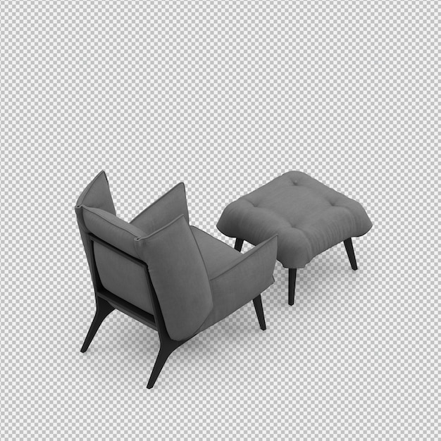 3d renderowanie izometrycznego krzesła