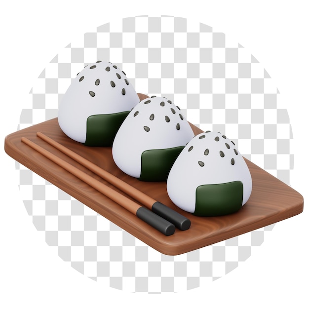 PSD 3d renderowanie japońskie onigiri food 3d ikona izolować przezroczyste tło 3d
