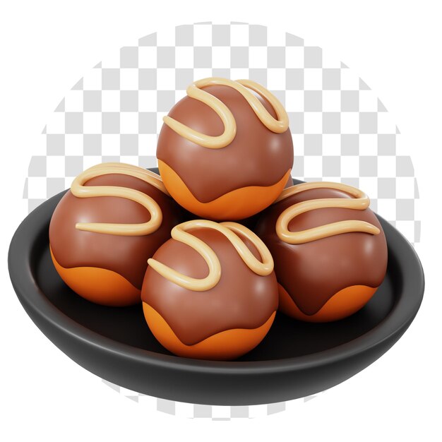 PSD 3d renderowanie japońskie takoyaki food 3d ikona izolować przezroczyste tło 3d