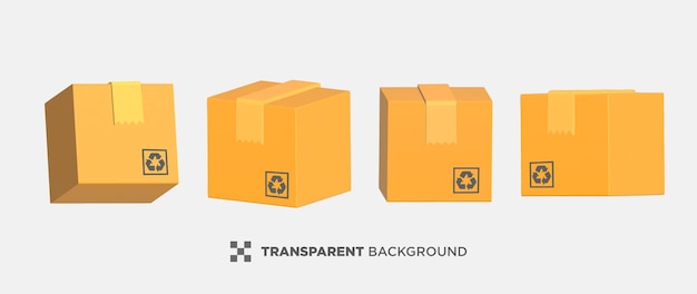 3d renderowanie kolekcji pudełek na przezroczystej ilustracji tła