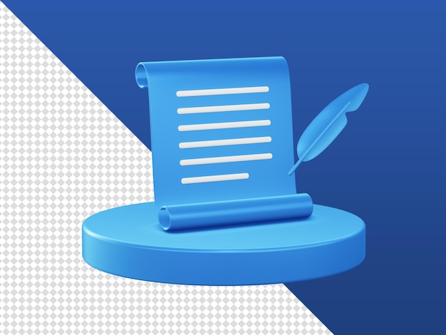 3d renderowanie kreskówek błyszczące pióro i ikony notatek z podium do projektowania aplikacji mobilnych UI UX