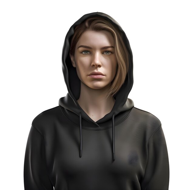PSD 3d renderowanie nastolatka w czarnej bluzie z kapturem izolowany na białym tle