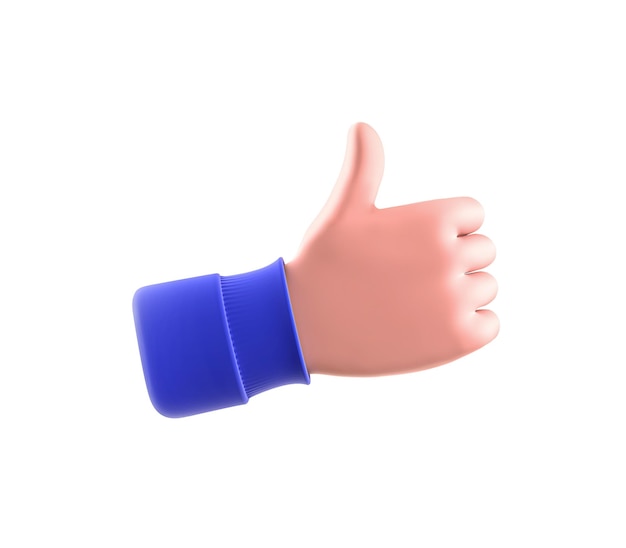 3D renderowanie postaci kreskówki ręka klienta kciuk w górę jak gest odizolowane tło Pozytywne opinie