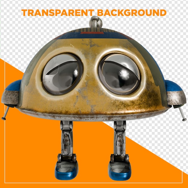 3D renderowanie starego mini robota z przezroczystym tłem