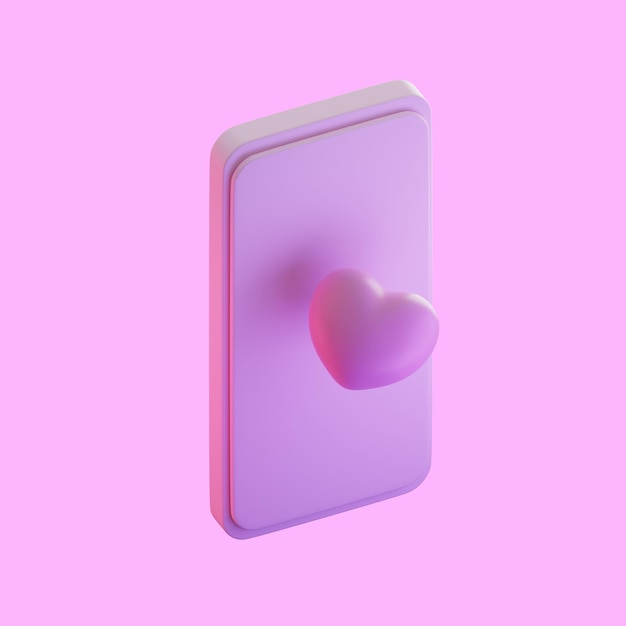 PSD 3d renderowanie telefonu komórkowego z elementami serca i miłości.