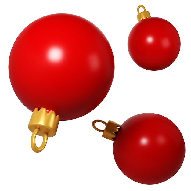3d Renderowanie Trzech Czerwonych Kulek świątecznych Ikona Realistyczne Sfery Na Wakacje Zimowe Zabawka