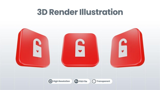 PSD 3d renderuj walentynki z ikoną karty serca dla ui ux web mobile app promocja mediów społecznościowych