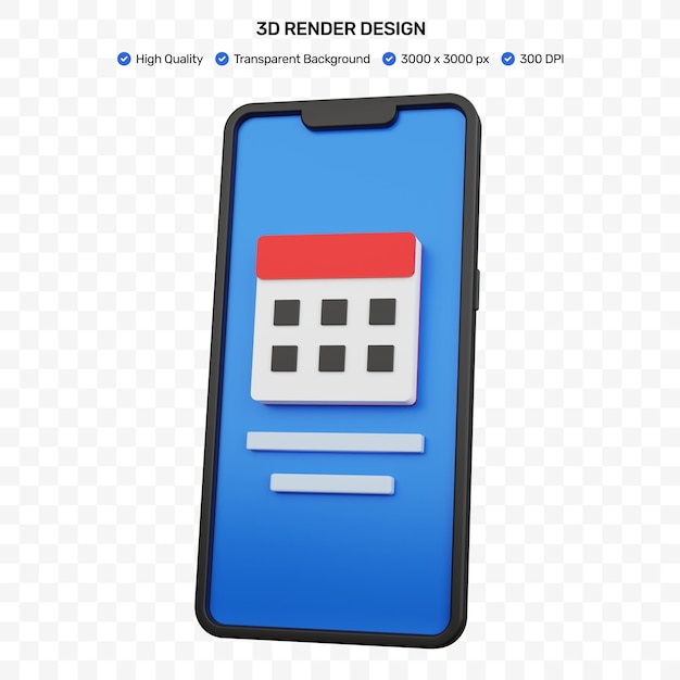 3d Renderujący Czarny Smartfon Z Odizolowaną Ikoną Kalendarza