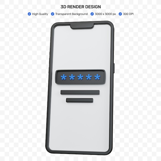3d Renderujący Czarny Smartfon Z Odizolowaną Ikoną Pola Hasła