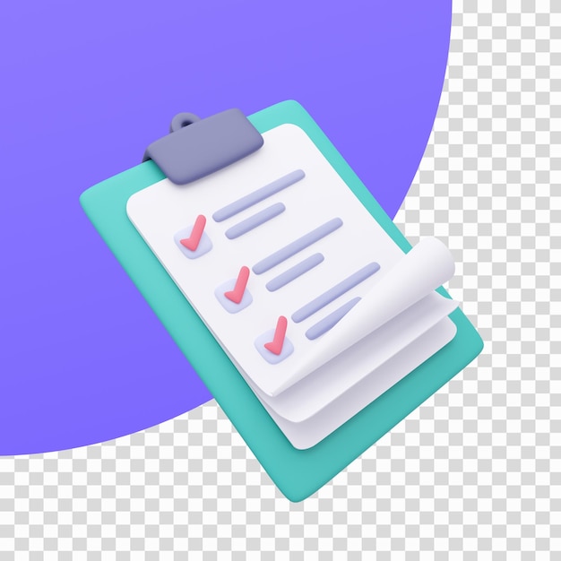 3D レポート用紙 クリップボード チェックリスト ノート用のメモ用紙 クリッピング パス付きの 3D イラスト