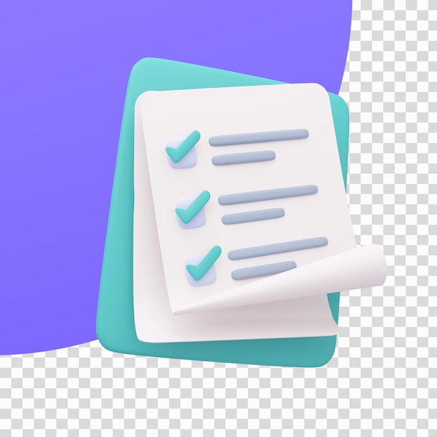Буфер обмена для 3D-отчетов Бумага для заметок в контрольном списке 3D-иллюстрация с обтравочным контуром