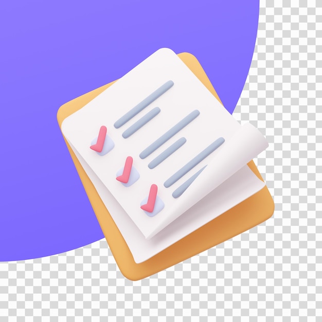 3D report paper clipboard Note paper for checklist notes 3D illustration with clipping path