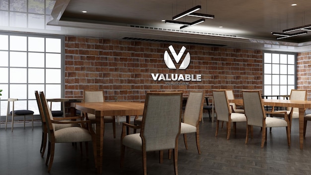 3d restaurant of bar logo mockup met bakstenen muur