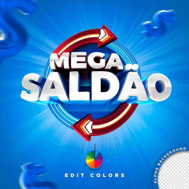 3d retail stamp for composition of pds mega saldao supermarket sales in brazil