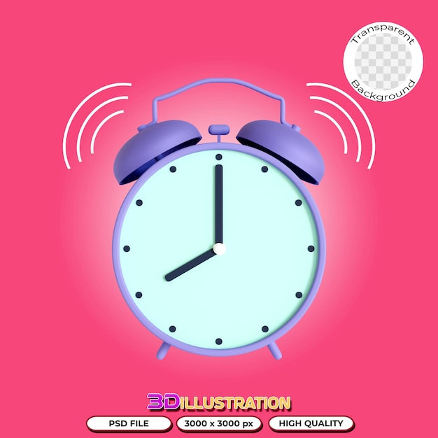 PSD 3d retro alarm clock isolated on a transparent background