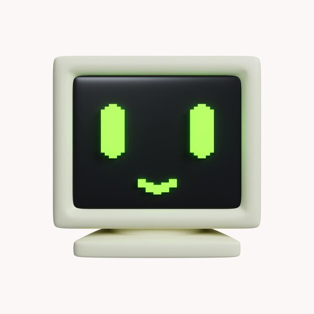 PSD 3d retro computer the system unit monitor icon isolated on white background 3d rendering illustration clipping path