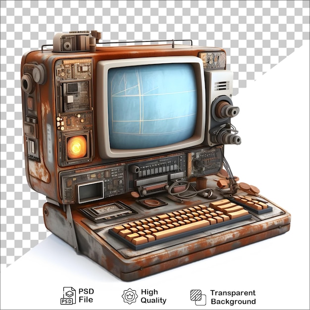 PSD computer retro 3d su sfondo trasparente