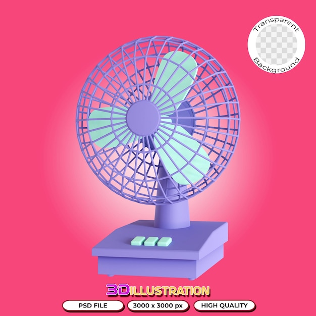 PSD 3d retro desk fan isolated on a transparent background