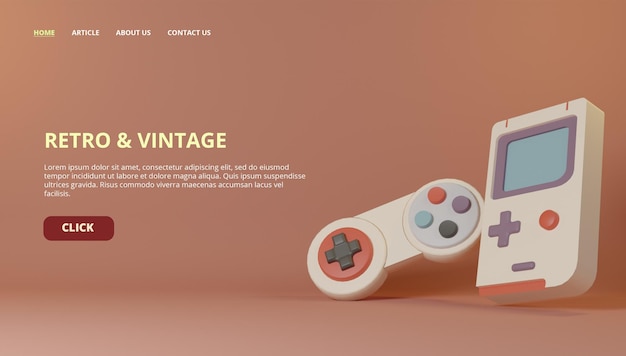 3d retro game website header