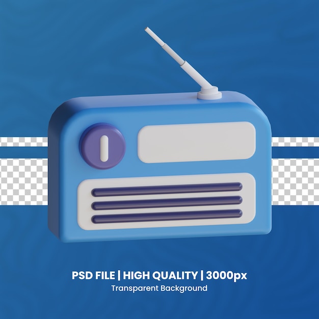 PSD 3d retro radio high quality render transparent background radio 3d render icon pack