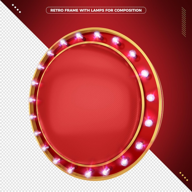 3D retro round frame with realistic led lamps for composition