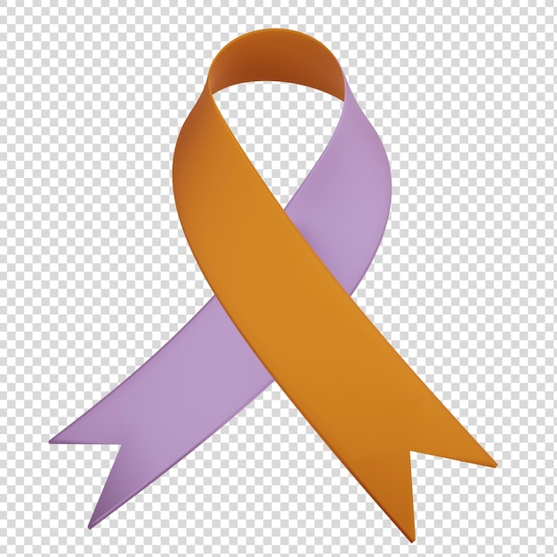 PSD 3d ribbon in lavender purple and orange color for skin health awareness and causes