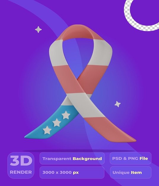 3d ribbon usa with transparent background