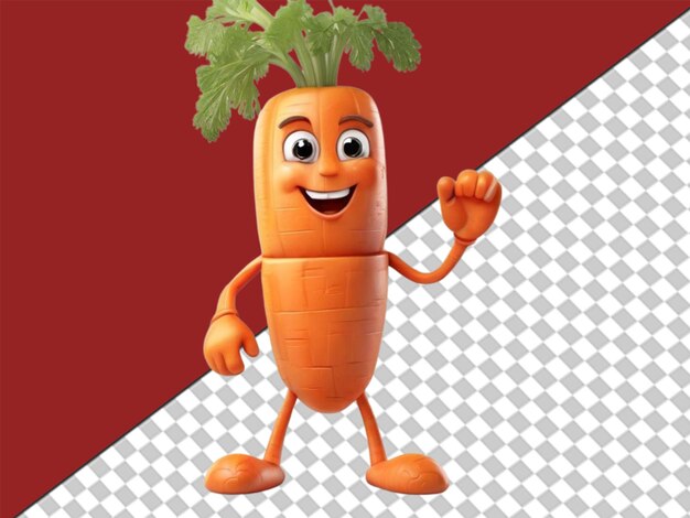 PSD 3d of rigged carrot character on transparent background