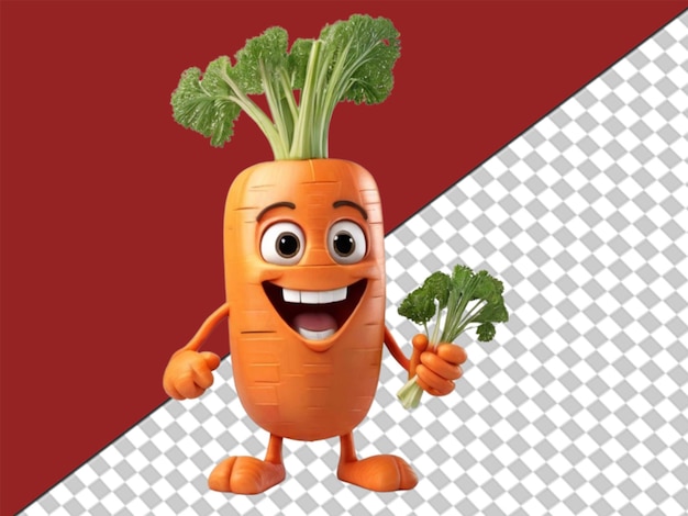 PSD 3d di carattere rigged carrot su sfondo trasparente