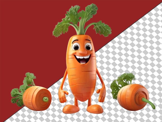 PSD 3d di carattere rigged carrot su sfondo trasparente