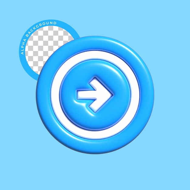 3d right arrow icon on blue concept. Isolated icon.