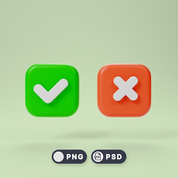 PSD 3d right and wrong check mark png and psd file