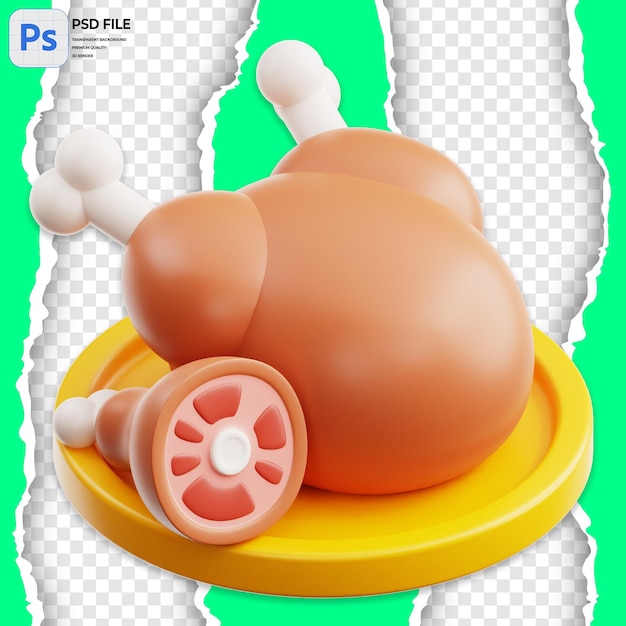 PSD 3d roasted chicken illustration render icon isolated png