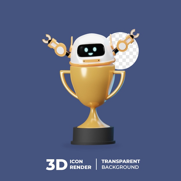 3d robot character with trophy