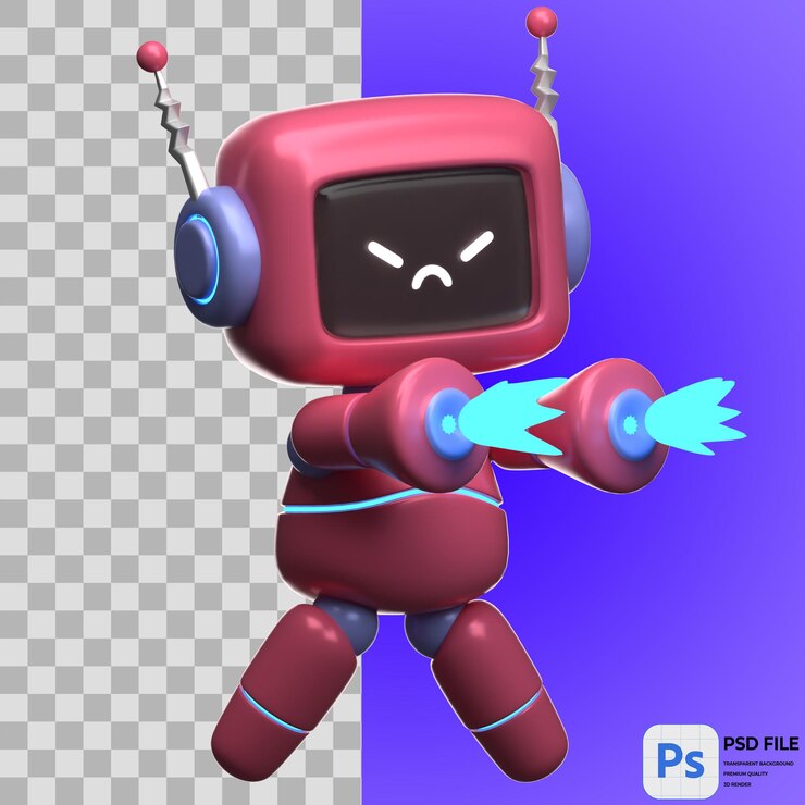 PSD 3d robot fight mode render illustration icon isolated png