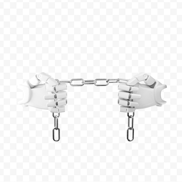 3d robot hands holding or pulling metal chain isolated 3d rendering