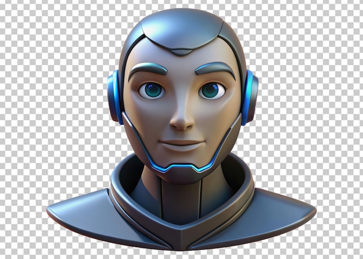 PSD a 3d robot head with the word robot on it