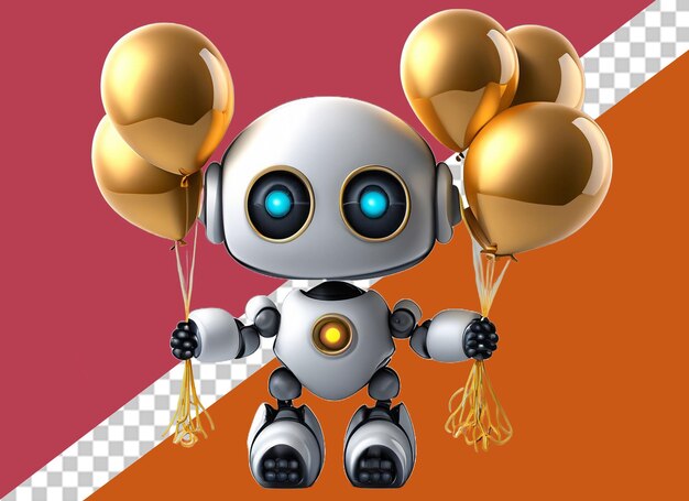 PSD 3d robot holding balloons