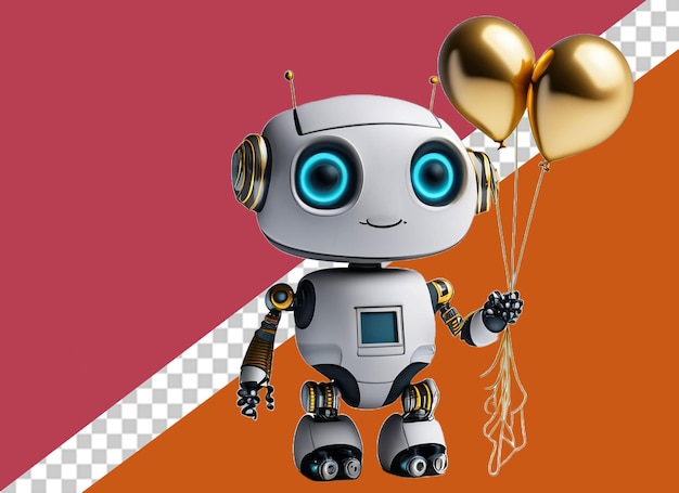 PSD 3d robot holding balloons