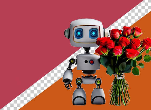 3d robot holding flower