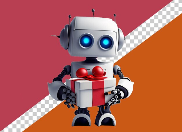 3d robot holding gift