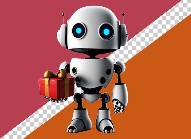 3d robot holding gift