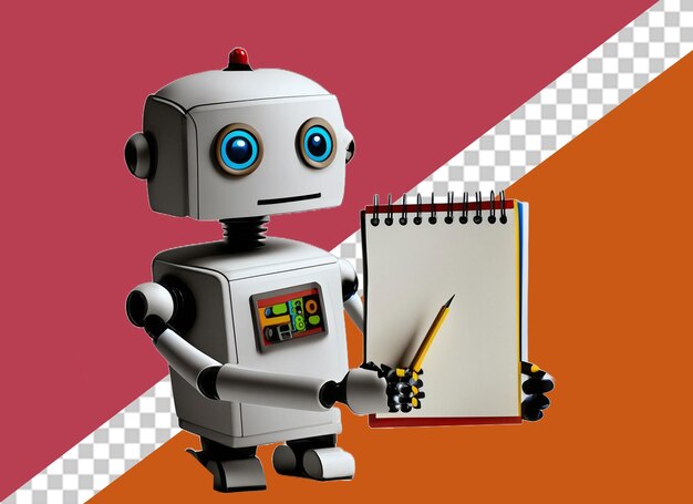 3d robot holding note pad