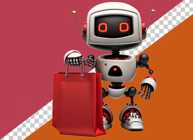 3d robot holding shopping bag