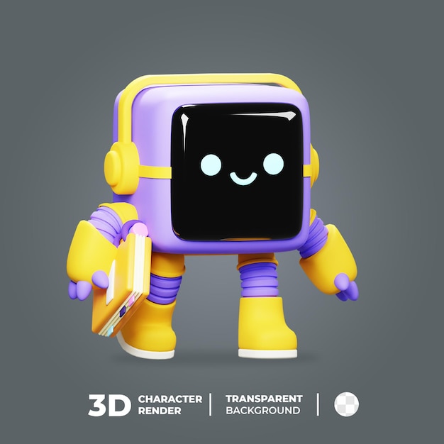 PSD 3d robot mascot bring a book