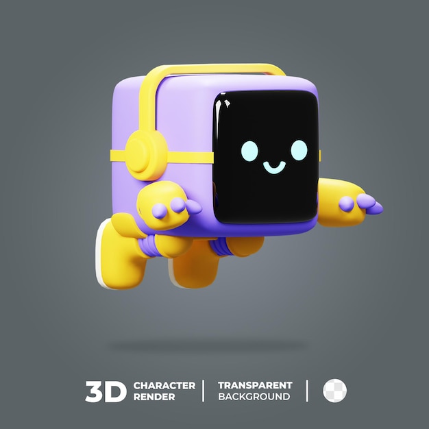 PSD 3d robot mascot fly