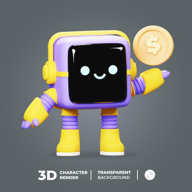 3D Robot Mascot With Coin