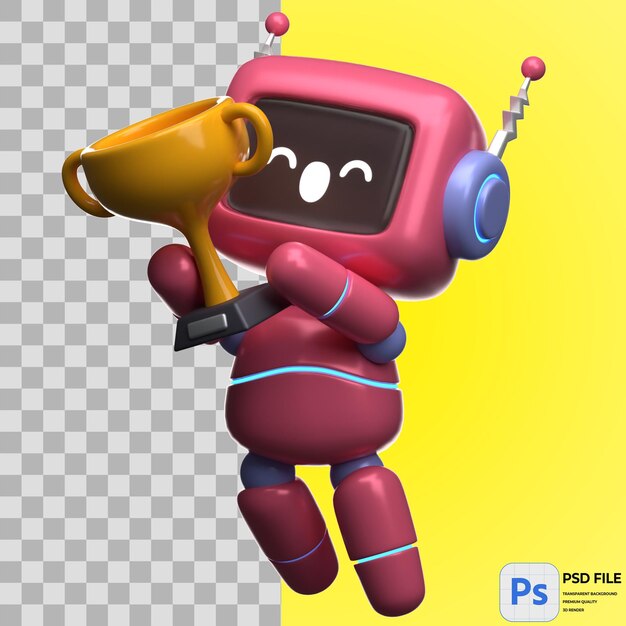 PSD 3d robot podnoszący trofeum render ilustracja ikona izolowana png